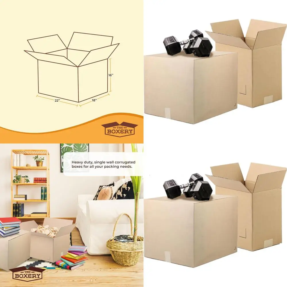

15-Pack 22x18x16 Heavy-Duty ECT44 Brown Kraft Corrugated Cardboard Boxes for Shipping, Packing, Moving, Storage, and Recycling