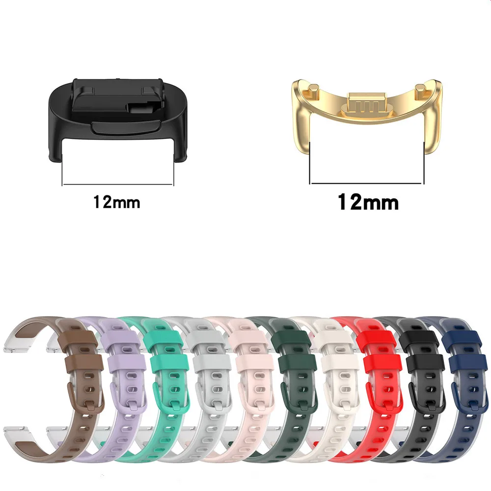 12MM Strap For Xiaomi Mi band 3 4 5 6 7 8 metal frame or connector Watch Watchband Dual Color Design Wrist Band Premium Silicone