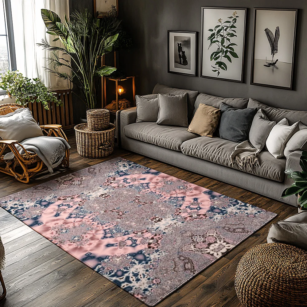 

Unique Pink Abstract Area Rug Modern Geometric Floor Mat Home Decor Living Room Bedroom Carpet Non-Slip Washable