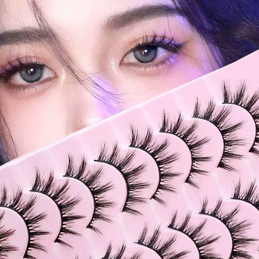 10 Pairs of False Eyelashes Natural 3D Manga Lashes Cross Wispy Soft Extension Realistic Fake Eyelashes Daily Eyes Makeup Women