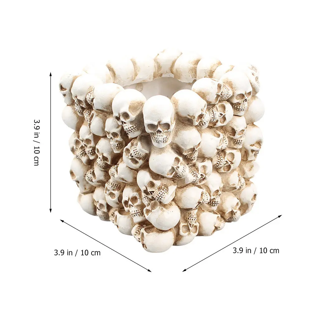 Brush Storage Skull Pen Holder Small Square Desktop Decoration Pencil Holder for Makeup Tools Organizer Halloween Desk