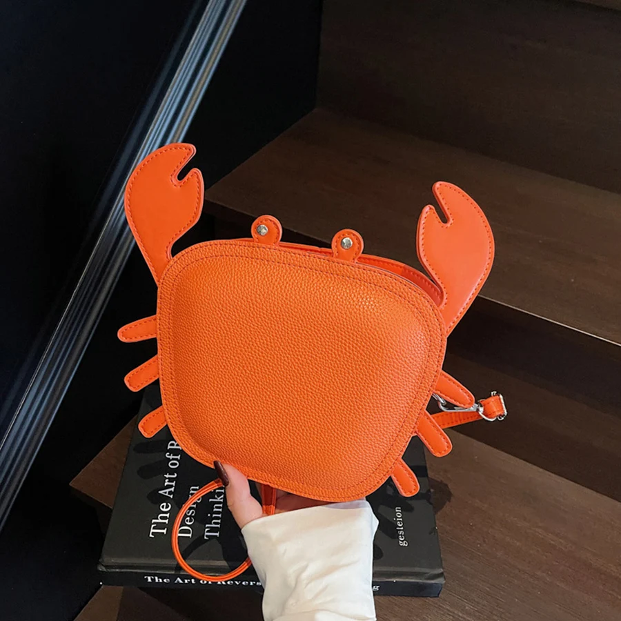 

Creative Crab Shape Bags Women Handbags Funny Crossbody Shoulder Bag Zip Closure PU Makeup Earphone Storage Bag Coin Purse Bolsa