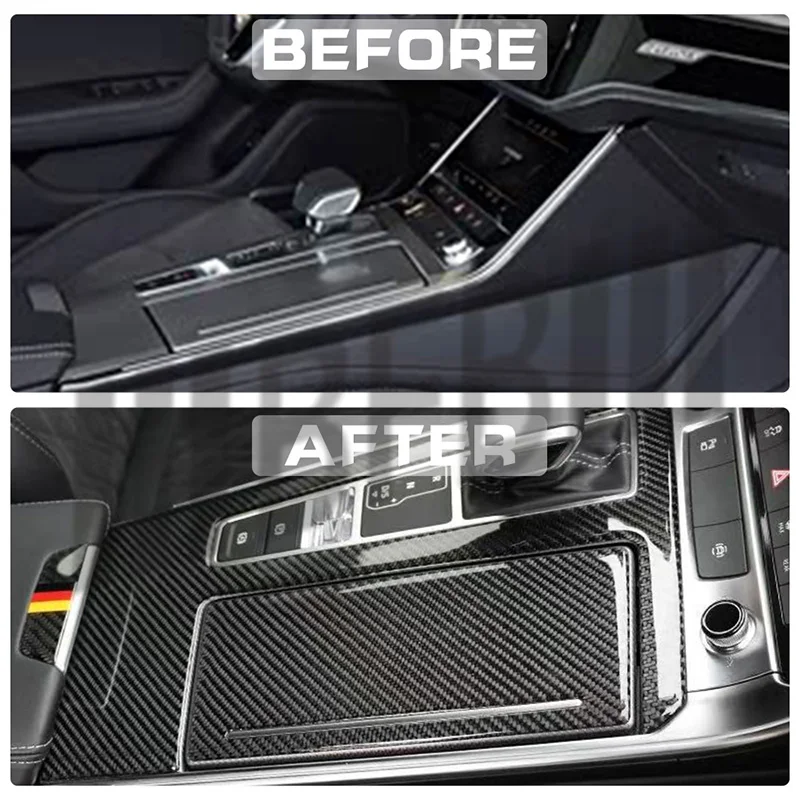 

Комплекты для замены внутренней отделки из настоящего карбона LHD для Audi A6 Avant Allroad 2021 года и новее: накладки на дверные панели и центральную консоль.