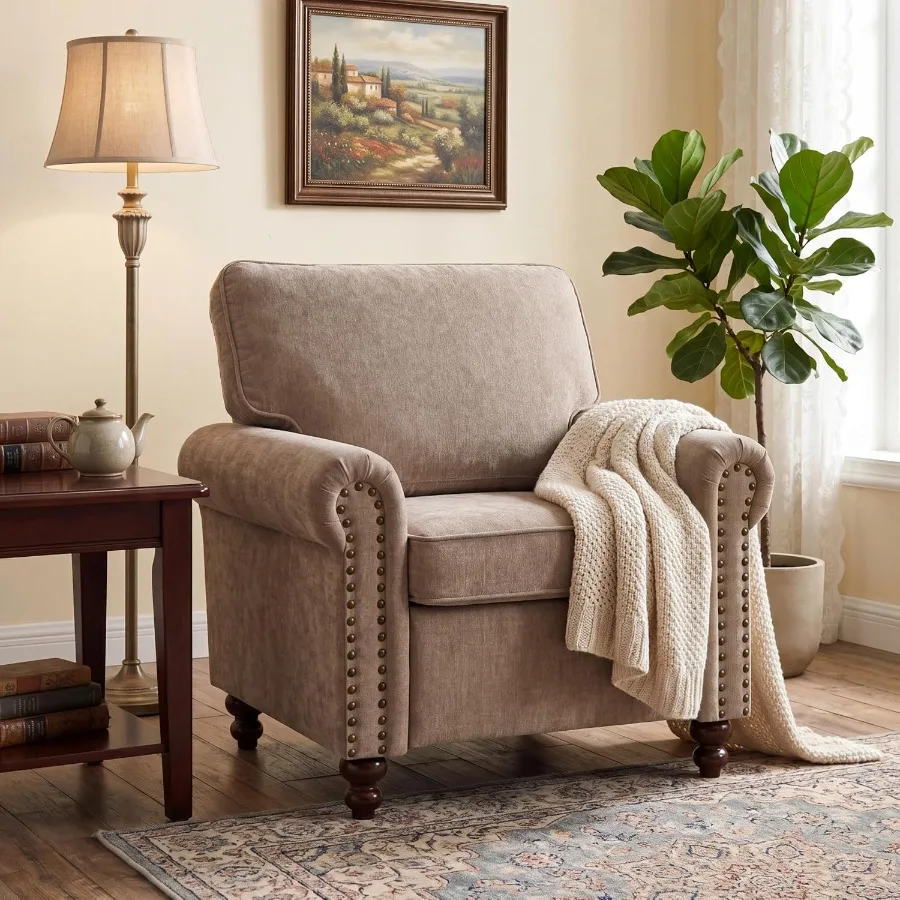 Rolled Arms Sofa Chair, Nailhead Accent Chair for Living Room