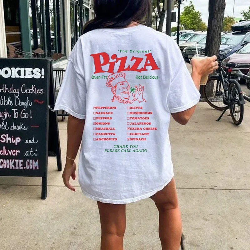 HB503-Chef  Pizza Back Print Women T-Shirts Loose Streetwear Graphic Tops Cute Food T Shirt Unisex Vintage Grunge Tees Clothes
