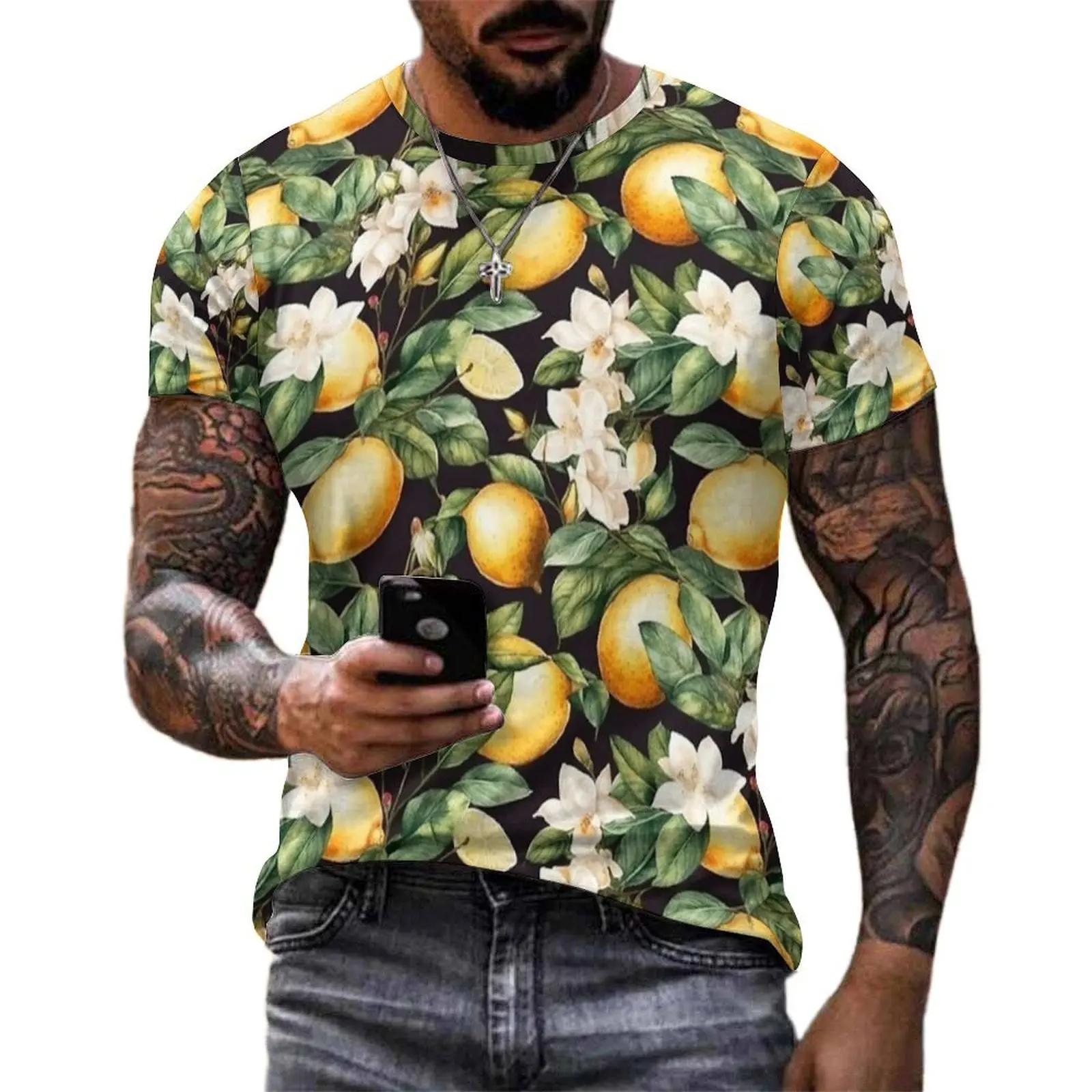 Beach T-Shirt Midnight Lemon And Blossom Dolce Vita T-Shirts  Y2K Casual Hip Hop Tees For Man Short Sleeve Design Oversized Tops