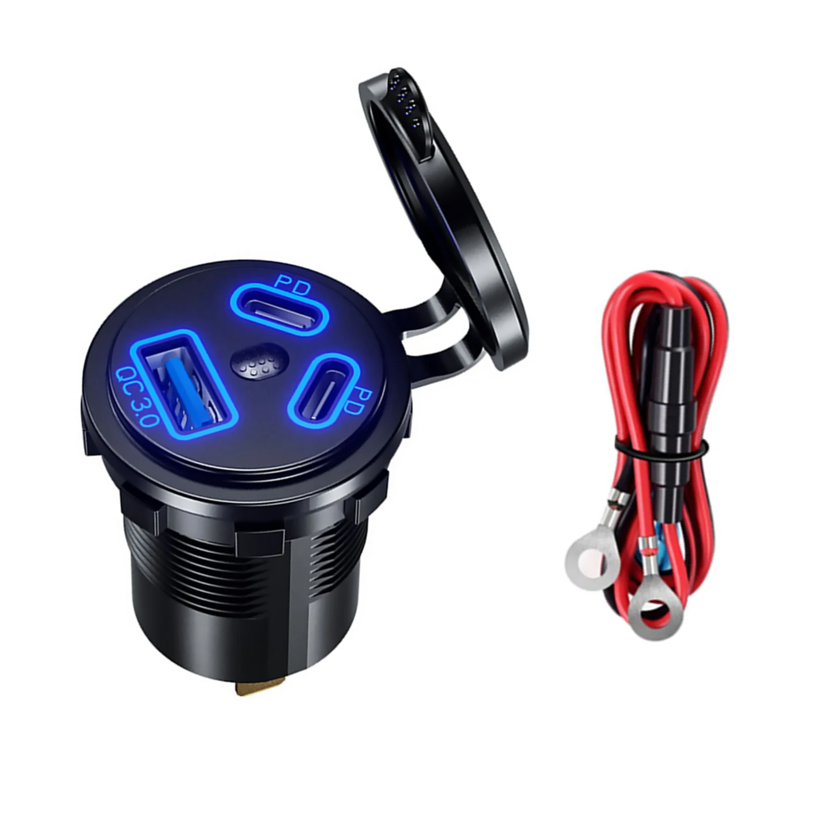 

Автомобильное быстрое зарядное устройство, двойной порт PD + QC 3,0, USB-разъем для быстрого зарядного устройства с кабелем 60 см, светодиодный индикатор, розетка прикуривателя, вилка питания