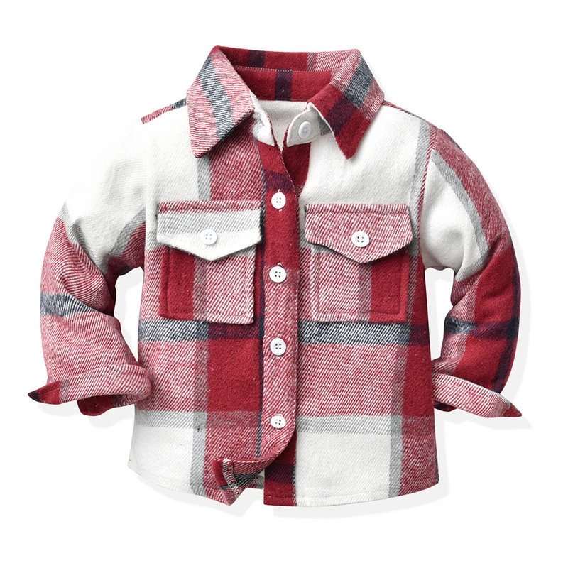 Shirt jacket Classic Plaid Spring Autumn thickened Sports Casual Warm Wear Tops Boys Girls 2-10 Year Fashion Children\'s Clothing