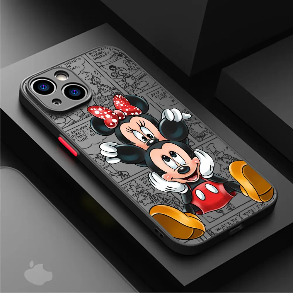 Disney Mickey Minnie Mouse Case for Apple iPhone 7 8 Plus XS Max 15ProMax 12 XR 13 Mini 11 Pro SE 14 Pro Luxury  Matte Cover