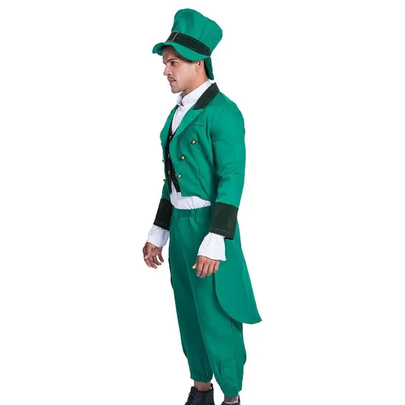 

St Patricks Day Hat 4 Pieces St. Patrick's Day Party Costume Suit Include Green Leprechaun Hat Pants Tailcoat And Vest For Men