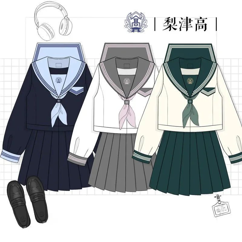 일본 학교 유니폼 소녀 Jk 선원 정장 세 가지 인기 세트 섹시한 주름 치마 Fuku Anime COS 졸업 의상 여성 2025
