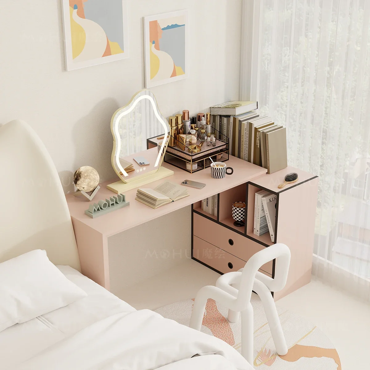 Dopamine desk retractable writing desk computer desk storage cabinet two-in-one combination cabinet corner table bedroom