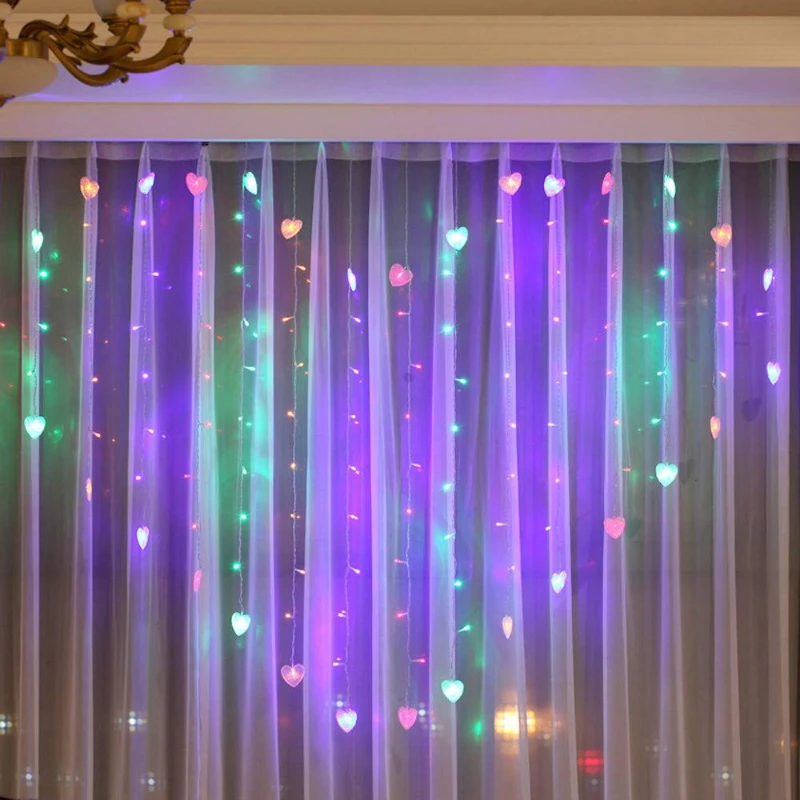 2M *1.5M 220V LED Christmas Heart Garland Light String Fairy Love Shape Curtain Lights