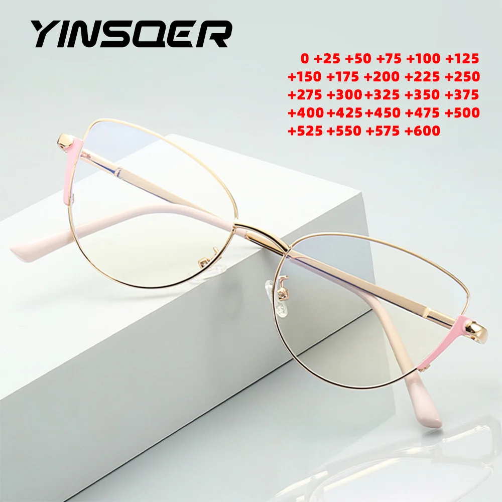 

Fashion Oval Anti-Blue Light Blocking Reading Glasses Presbyopia Women's Alloy Frames Customized Prescription Diopter 0-6.0