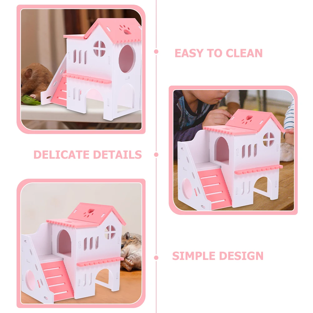 

2Pcs Pink Wear Resistant Hamster Hideout Villa Hamster Houses Wear resistant PVC Hideout Small Pet Toys Rat Cage Accessories