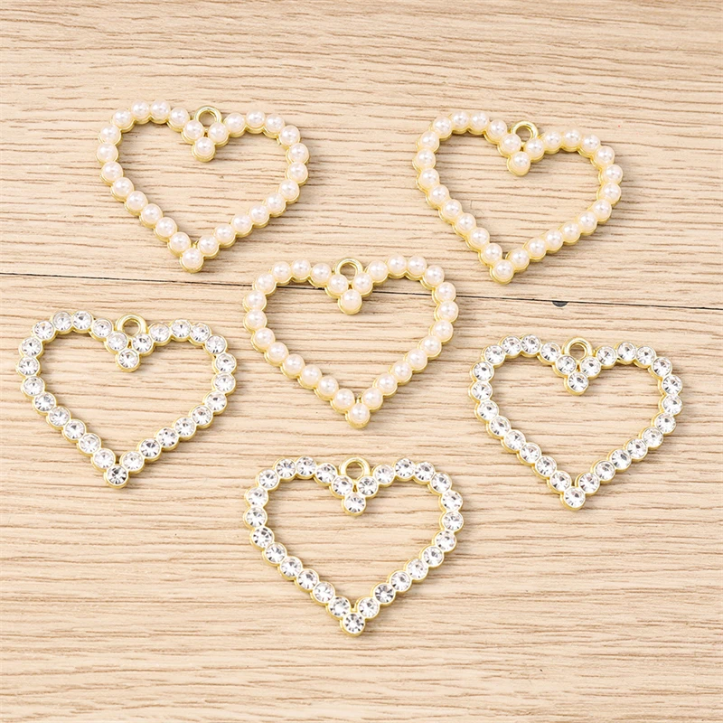 10 Stück 32x26mm Elegante Kristallperlen-Hohle-Herzanhänger für Schmuckherstellung, Ohrringe, Halsketten, DIY-Bastelbedarf – Detail 5