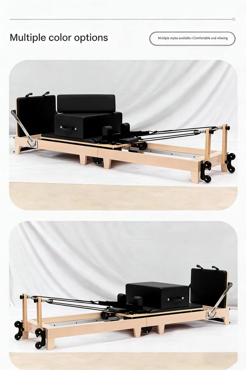 Lit de Pilates pliable et peu encombrant en érable - expédié dans une caisse en bois, équipement de fitness Pilates à domicile, en stock dans l'UE.