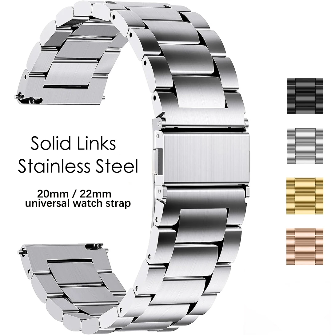 

Solid Links Stainless Steel Metal Chain Watch Strap 20mm 22mm Quick Release Watch Band Replacement for Samsung Huawei Sumsung