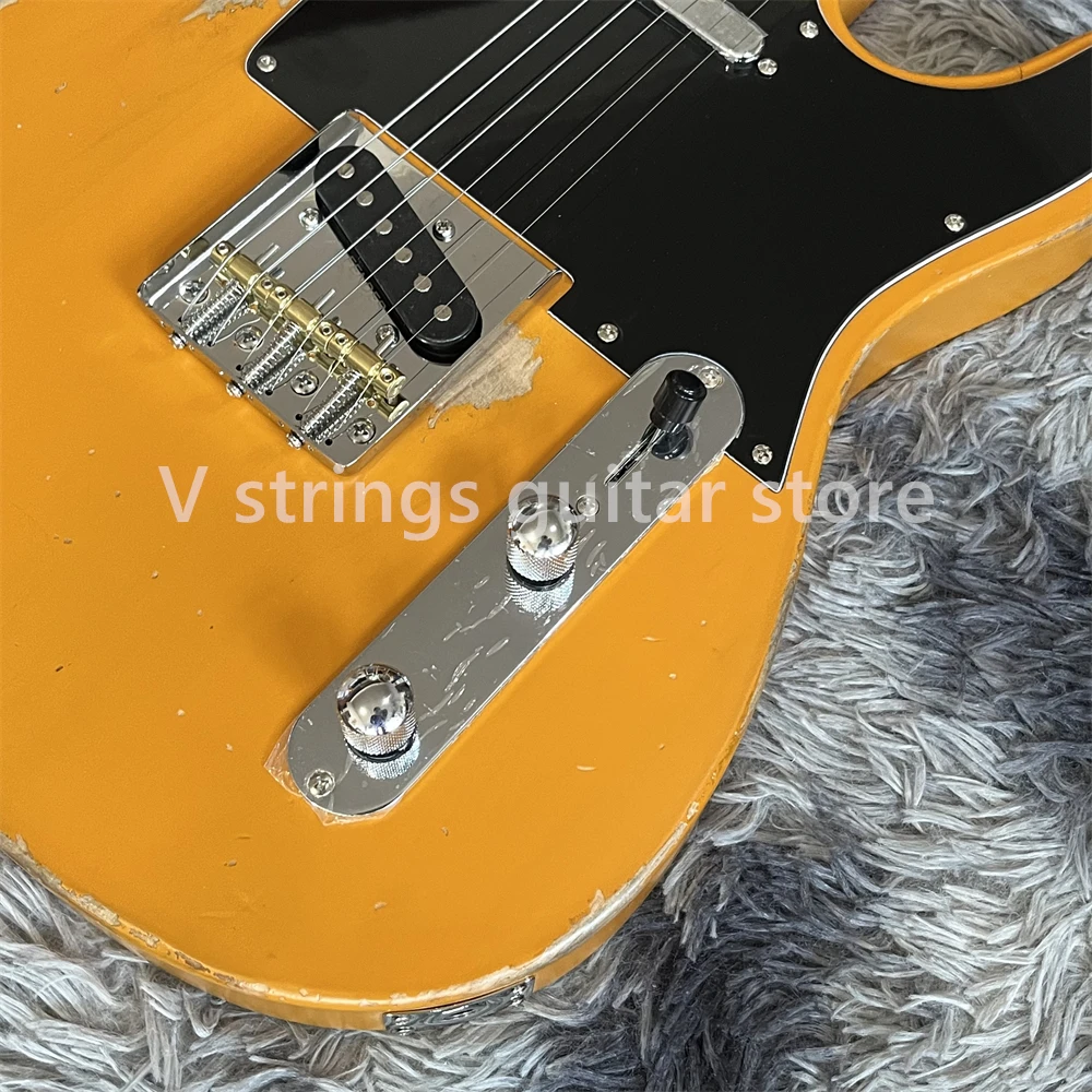 in stock hot selling yellow electric guitar handed relics aged guitarra with maple neck fretboard shipping quicly