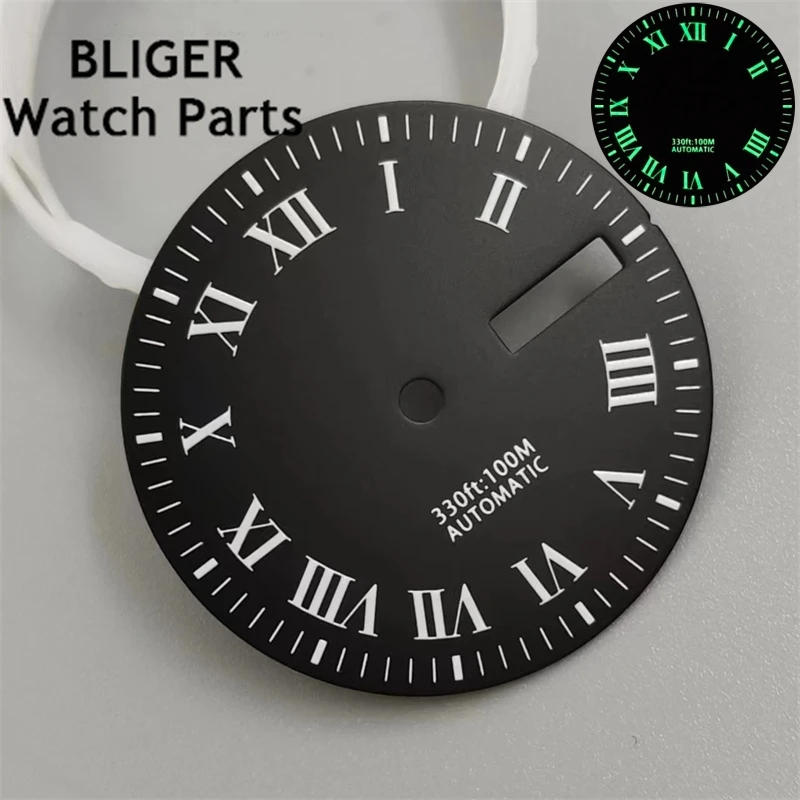 Bligger-動きのための発光時計,3時に王冠,3.8グラム,青,黒,緑,白,29mm,nh36に適合