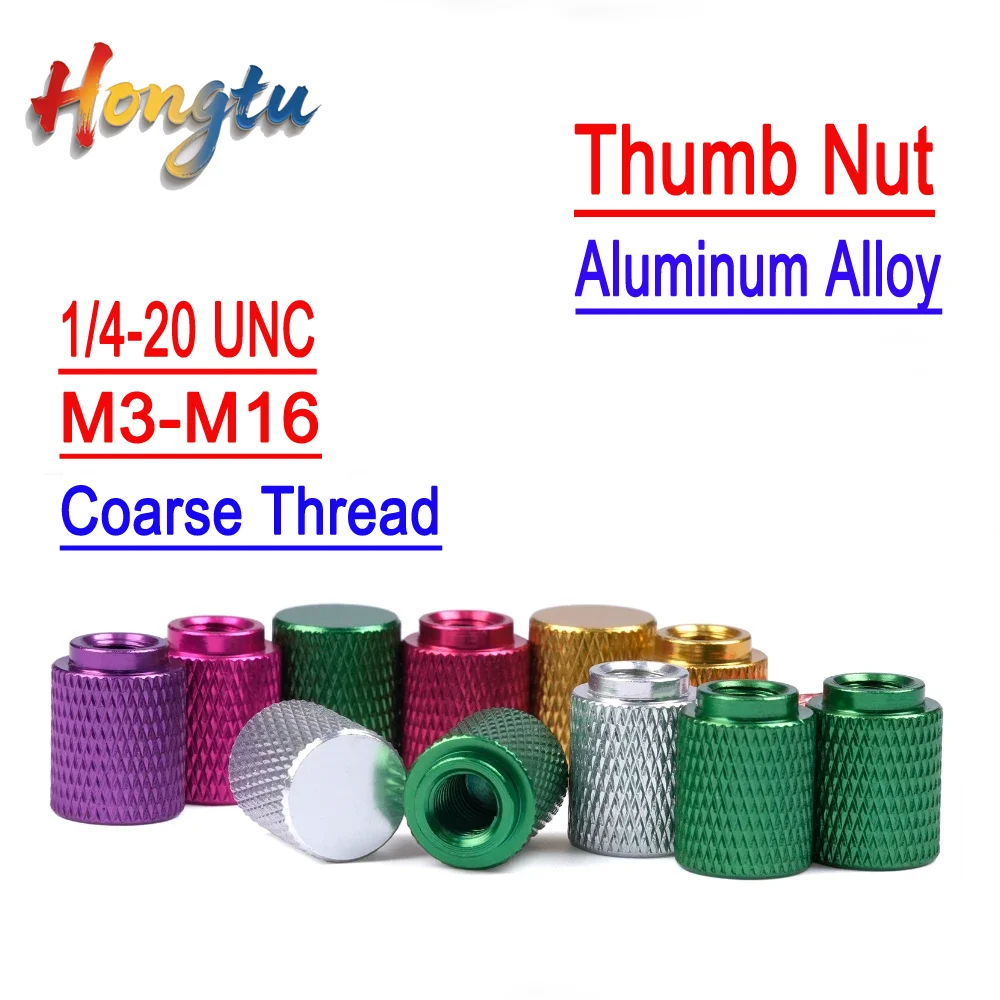 

Hongtu Colorful Aluminum Knurled Thumb Nuts 5Pcs 1/4-20 UNC M3-M6 Blind Hole Control Lever Nuts, Hand Tightened for DIY Projects