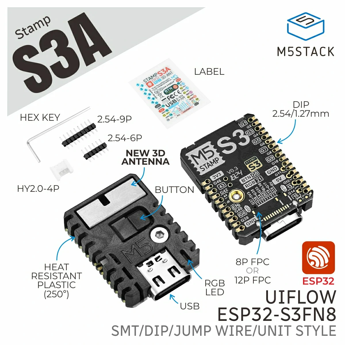 M5Stack StampS3A ESP32-S3FN8 Flash 8MB Wi-Fi Replacement Accessory Intelligent IoT devices for Cardputer StamPLC Dial StampFly