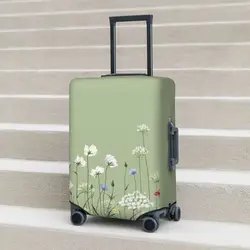 Green Floral Suitcase Cover Simple Plain Nature Cruise Trip Protector Vacation Useful Luggage Supplies