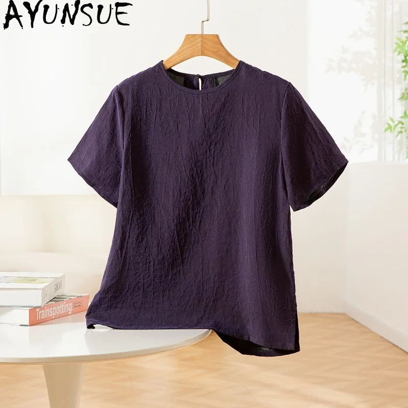 

AYUNSUE Xiangyunsha Silk Women's T-shirts Stylish Short Sleeve Tops for Woman Loose Summer Clothes for Woman High Quality Одежда