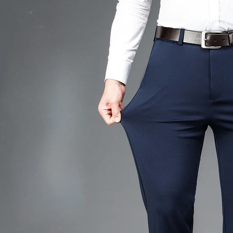 Summer Autumn Men Pants Business Casual Pants Stretch Trouser Solid Office Straight Pants Men Clothing Korean New