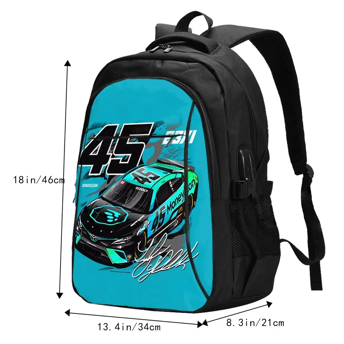 Tyler Reddick 45 Travel Laptop Backpack, Business Water Resistant Backpack with USB Charging Port, College Bag for Men & Women