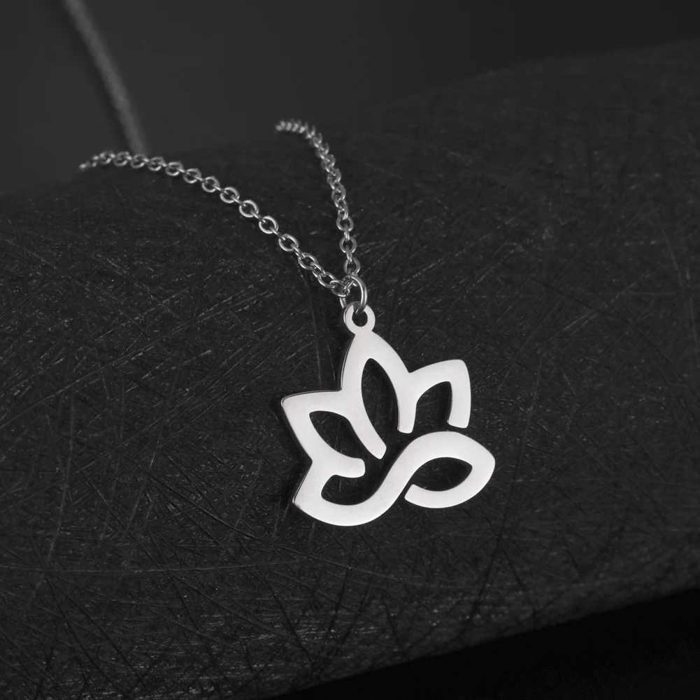 Skyrim Hollow Flower Lotus Flower Pendant Necklace for Women Yoga Chakra Amulet Necklaces Stainless Steel Buddhism Jewelry Gifts