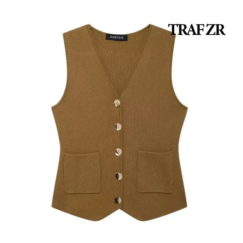 TRAF ZR Sleeveless Vest Woman Waistcoat Women Vests for Women 2024 Summer Women\'s Classic Vest Holiday Tops England Style Vests