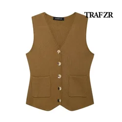 TRAF ZR Sleeveless Vest Woman Waistcoat Women Vests for Women 2024 Summer Women's Classic Vest Holiday Tops England Style Vests