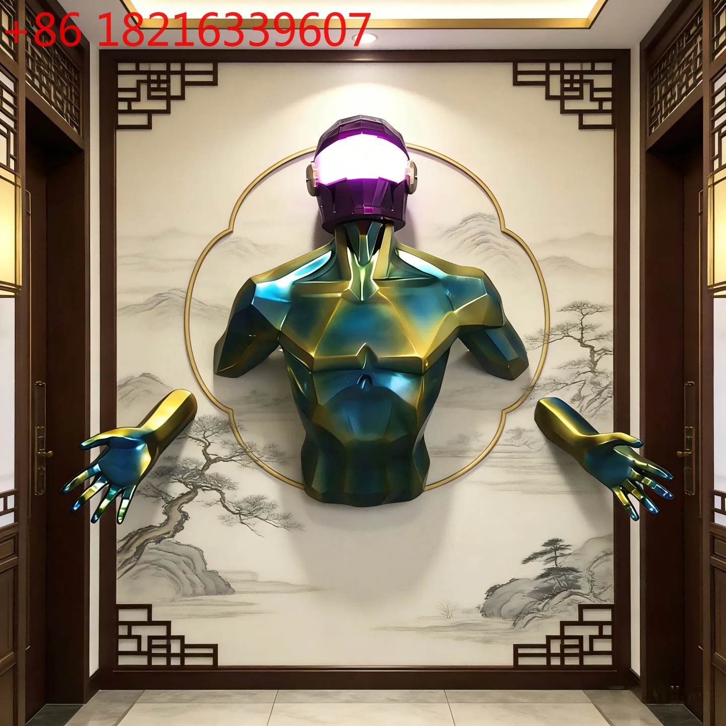 YAO creative 3D robot sculpture model through the wall figure wall decoration bar