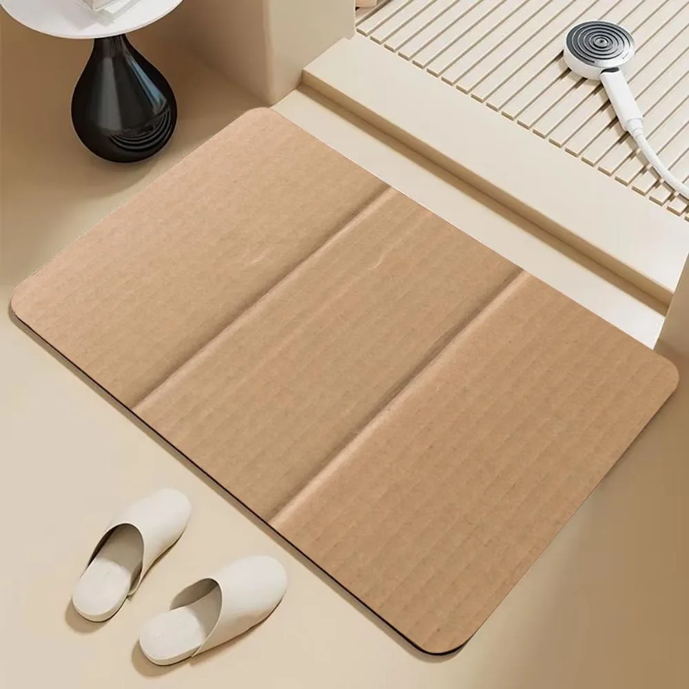 Kraft Paper Texture Diatomite Bath Mat Bathroom Non-slip Shower Foot Mats Absorbent Quick Dry Toilet Doormat Washable