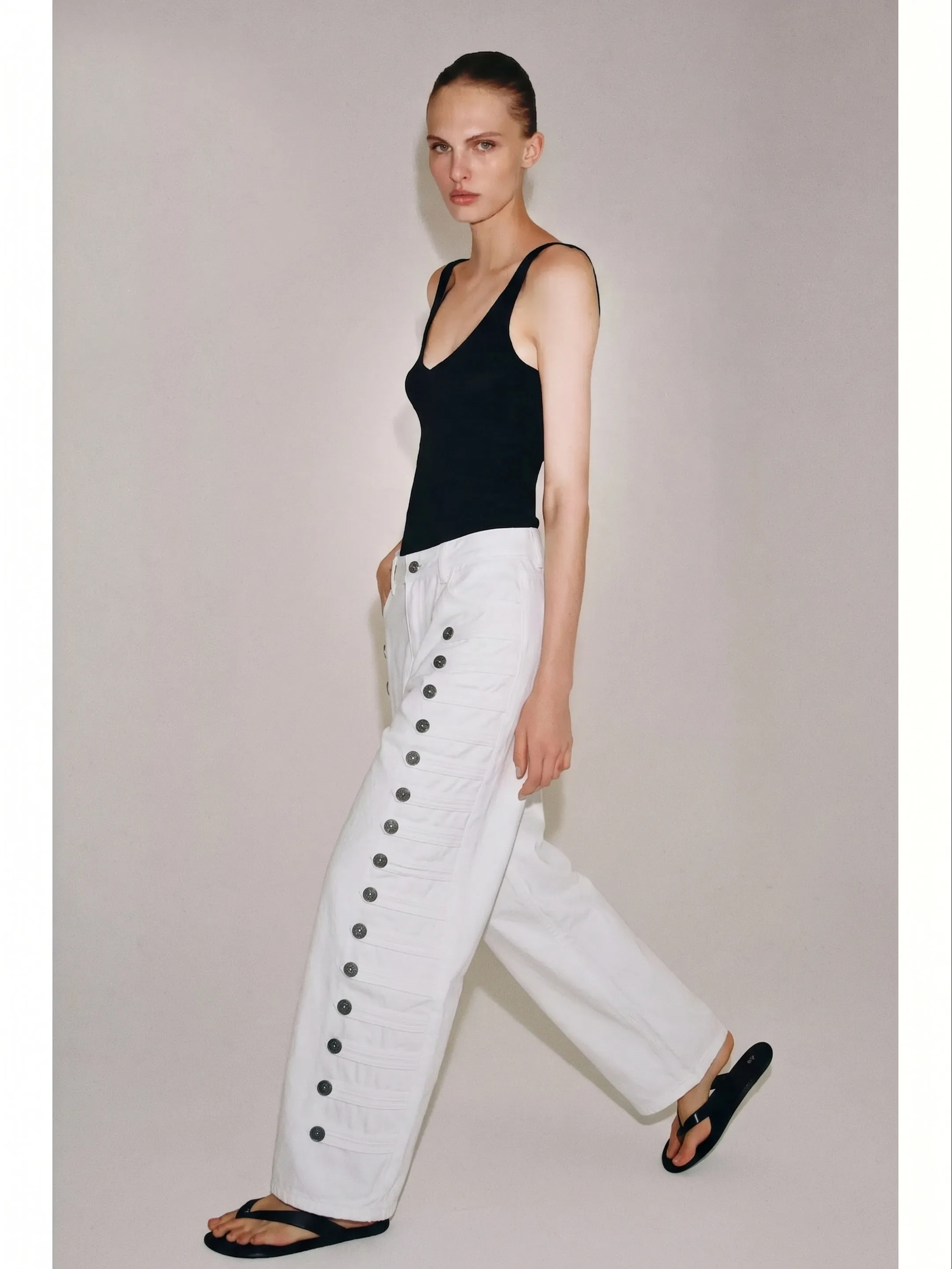 Street Style Metal Buckle Loose Wide Leg Jeans Punk Style High Waist Pants for Women Summer 2026 Cotton Denim Pure Color