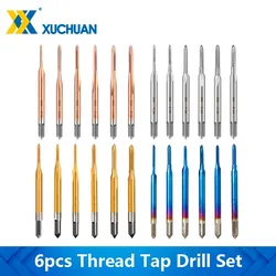 Thread Tap Drill Bits Set 6pcs HSS Machine Thread Tap M1 M1.2 M1.4 M1.6 M1.7 M1.8 Straight Flute Tap Hand Tools Drill Bits