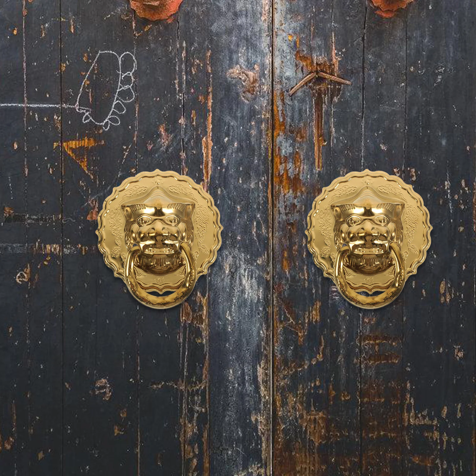 

2Pcs Easy Install Lion Head Door Knocker Chinese Style Brass Front Door Pull Handle Home Decor Drawer Pull Handle
