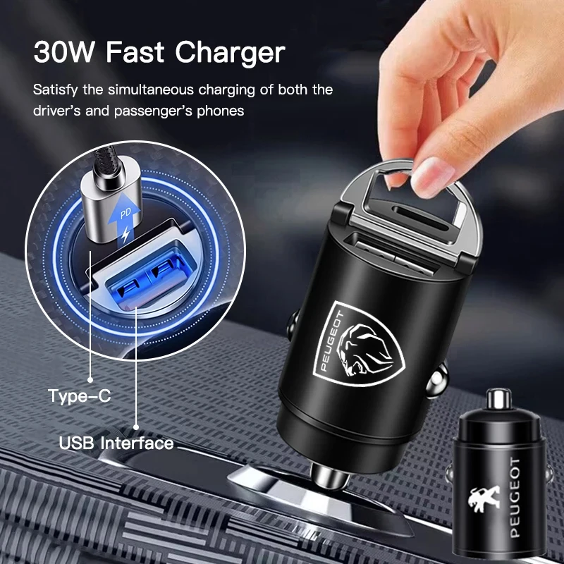 Car Fast Charger USB Type-C Ports Power Adapter Accessories For Peugeot 106 107 205 206 207 208 301 308 307 3008 5008 2008 4008