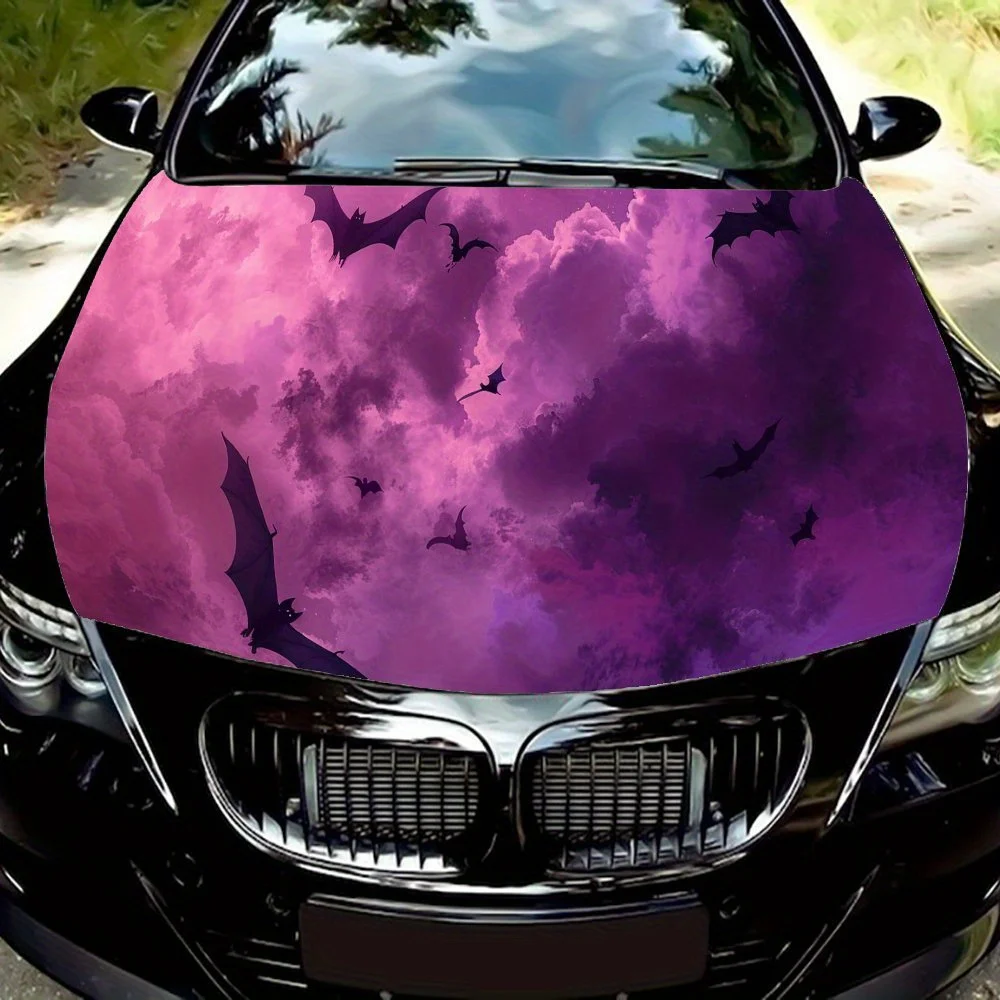 

Виниловая пленка для автомобиля Pink Sky Flying Black Bat, водонепроницаемая наклейка на капот автомобиля из ПВХ, самоклеящиеся устойчивые к царапинам наклейки для двигателя C