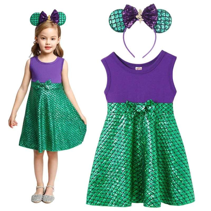 

Girl Mermaid Dress Role Playing Clothing Outdoor Summer Casual Skirt Baby Girl Birthday Party Princess Dress Children's Vest