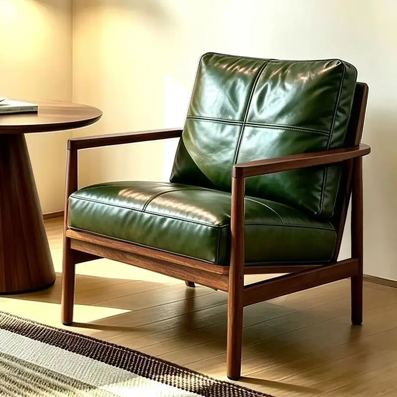 Nordic Solid Wood Single Sofa Chair Hank Leisure Lazy for Large Small Apartment Bedroom Balcony Living Room Hotel Homestay Home
