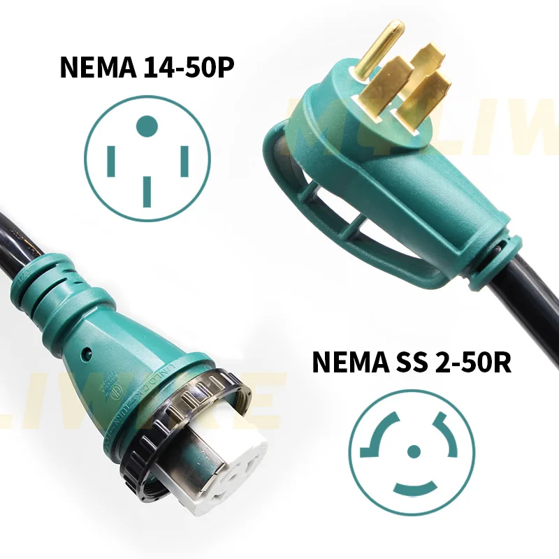 50FT  14-50P to SS2-50R 4-Prong STW 6/3+8/1AWG 125V 50A Heavt Duty Outdoor Eletcrical plug RV Lockable Extension Cord