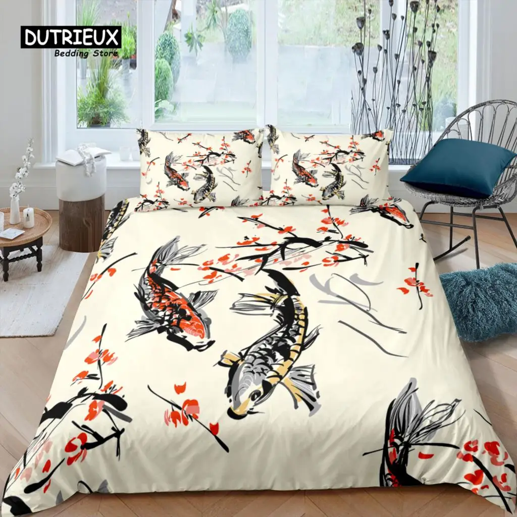 

Home Living Luxury 3D Cherry Blossoms Bedding Set Fish Duvet Cover Pillowcase Queen and King EU/US/AU/UK Size Comforter Bedding