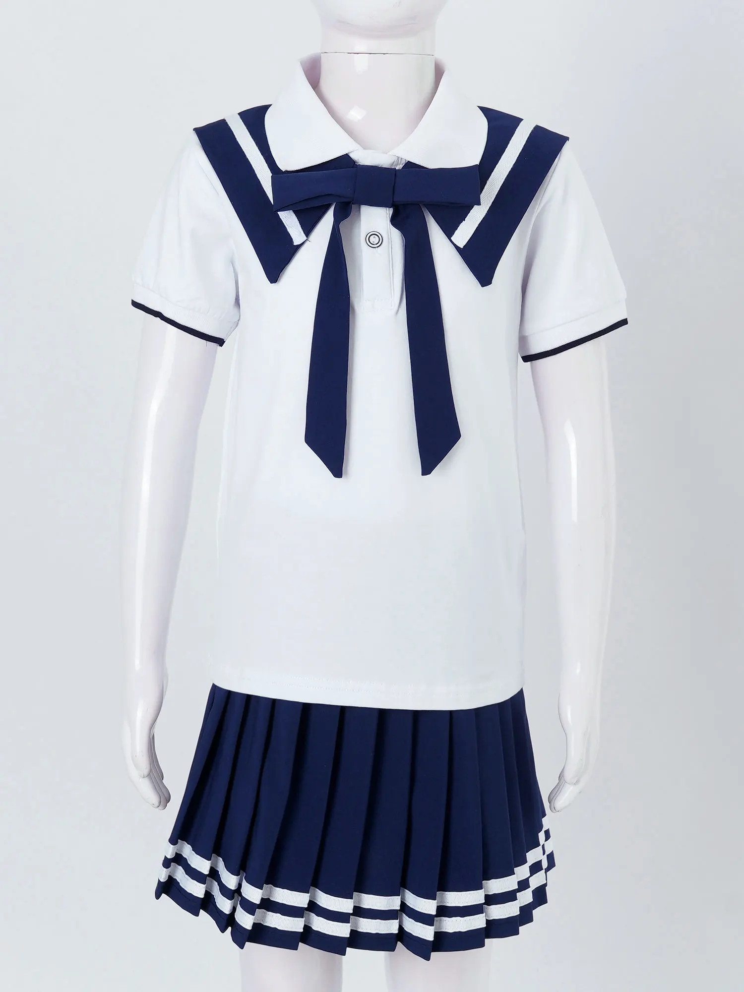 Children Girls Student School Uniforms Fashion Preppy Style Tops with Pleated Skirt Schoolgirl Choir Stage Performance Outfits