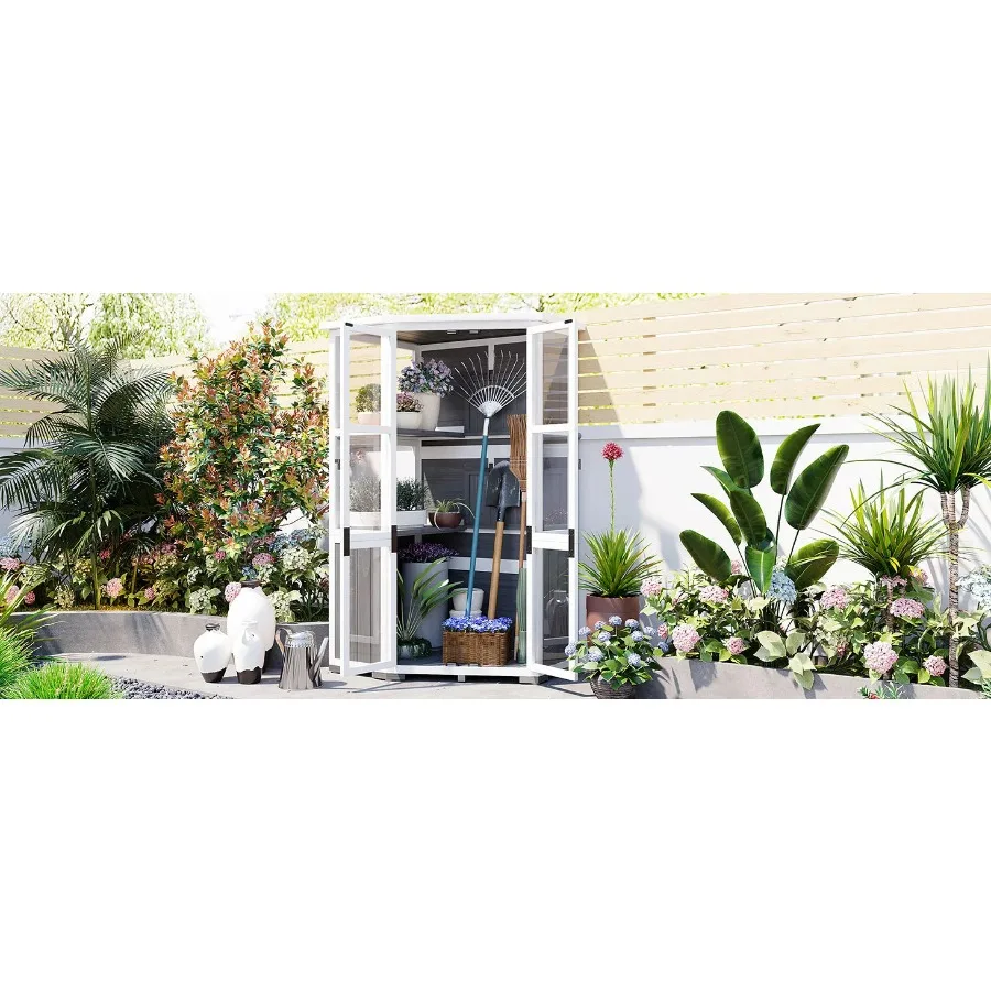 

[Assembly Video Product] TOPMAX 63'' Height Garden Wood Storage Cabinet Outdoor Tool Storage Shed, Mini Greenhouse Cold Frame w