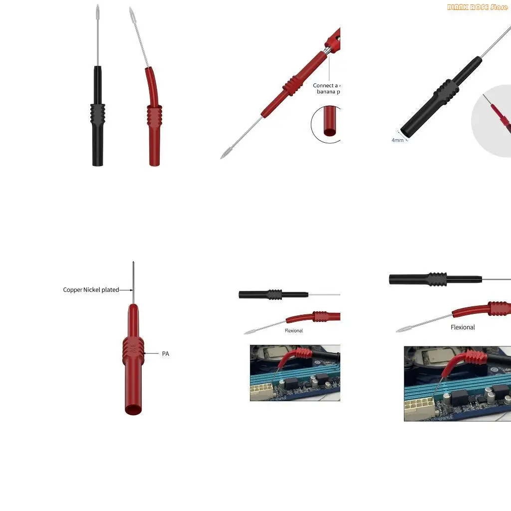 K1AE Flexible Bendable Multimeter Test Probes with Plating for 4mm Banana Plugs