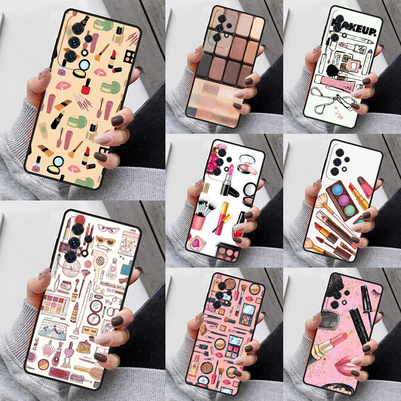 Brushes Eyeshadow Makeup Set Phone Case For Samsung Galaxy S23 S21 S20 FE S24 S22 Ultra Note20 S10 S9 Plus A40 A52 A12 A13 A53