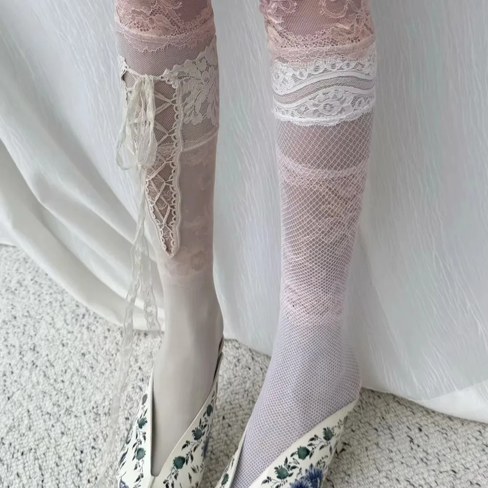 Vintage Lace Tie Stockings Princess Dress Lolita Retro French Over The Knee Socks Ballet Style Sweet Skirt Stockings Gift