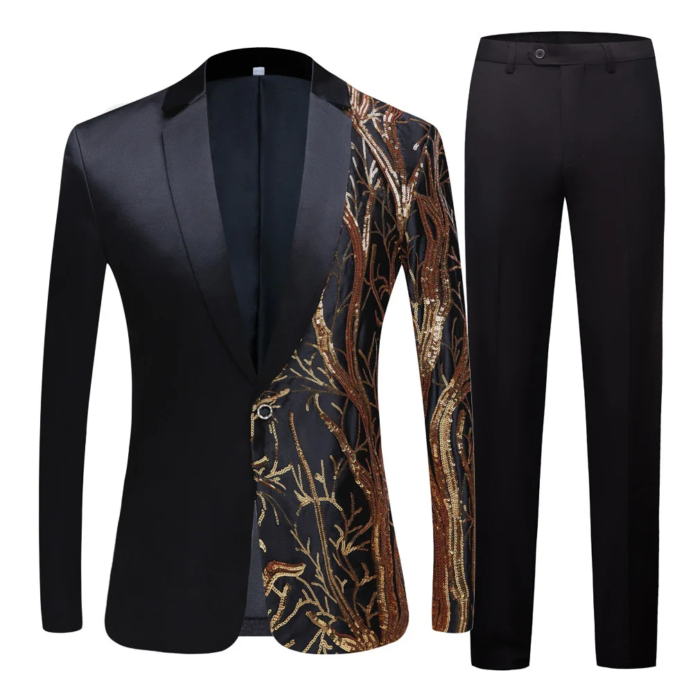 

XX715European and American popular men's embroidered sequined suit gold sequined stage performance costume